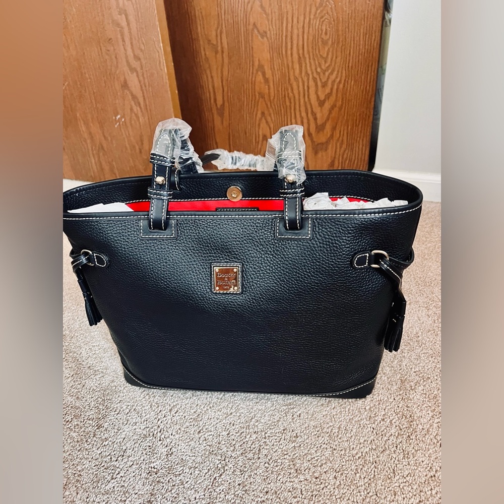Dooney & Bourke Black Leather Tote with Red Interior